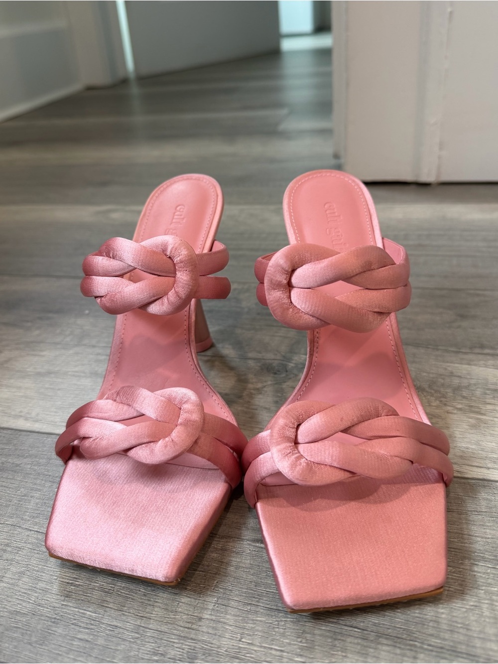 cult gaia Pink Satin Knot-Detail Heeled Sandals
